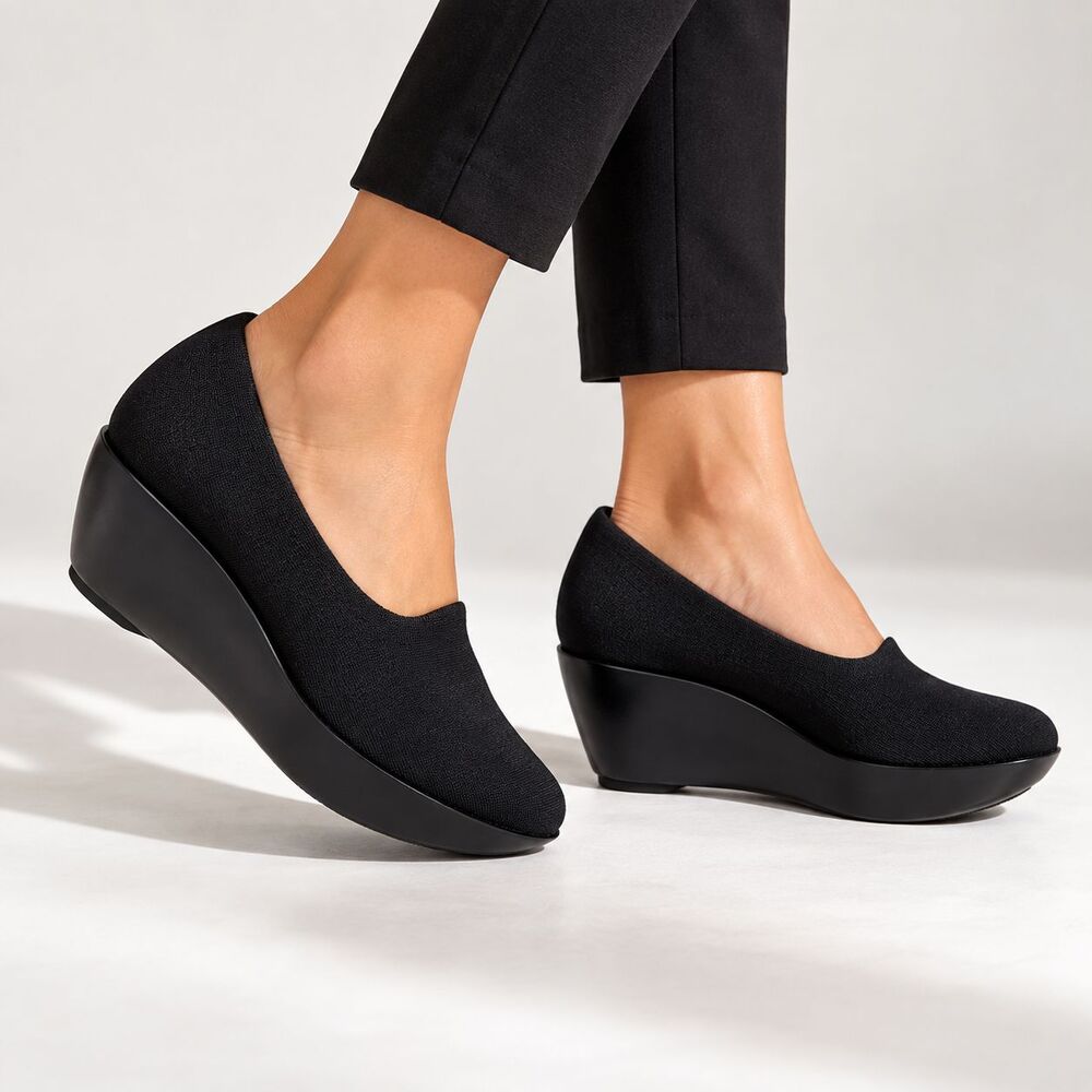 Robert Clergerie Sculptural Platform Wedge Heels 8.5 Black Stretch France